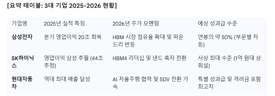 국내 대표 기업 3대장의 2025-2026년 기업현황을 소개한다